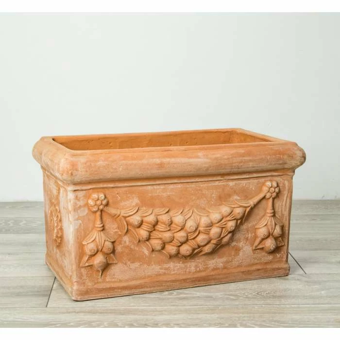 Terracotta Troughs With Detail - Mixed Set of 2 - 54/80cm 2 Terracotta Troughs With Detail - Mixed Set of 2 - 54/80cm - Image 2