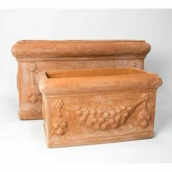 Terracotta Troughs With Detail - Mixed Set of 2 - 54/80cm