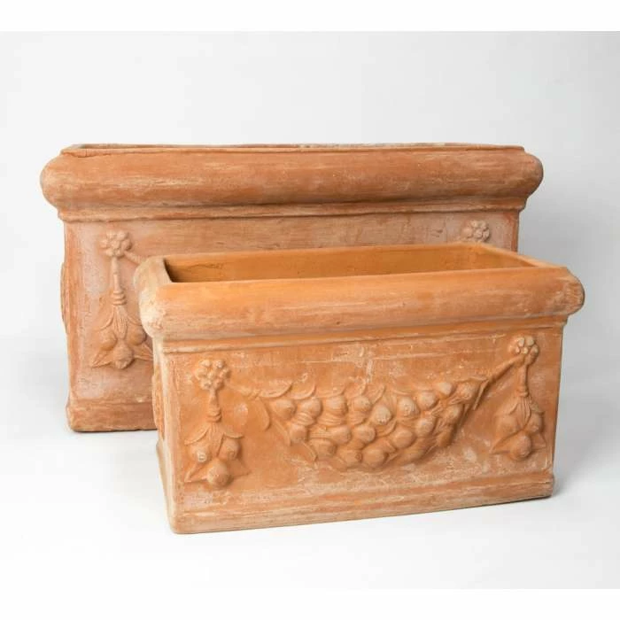 Terracotta Troughs With Detail - Mixed Set of 2 - 54/80cm 1 Terracotta Troughs With Detail - Mixed Set of 2 - 54/80cm