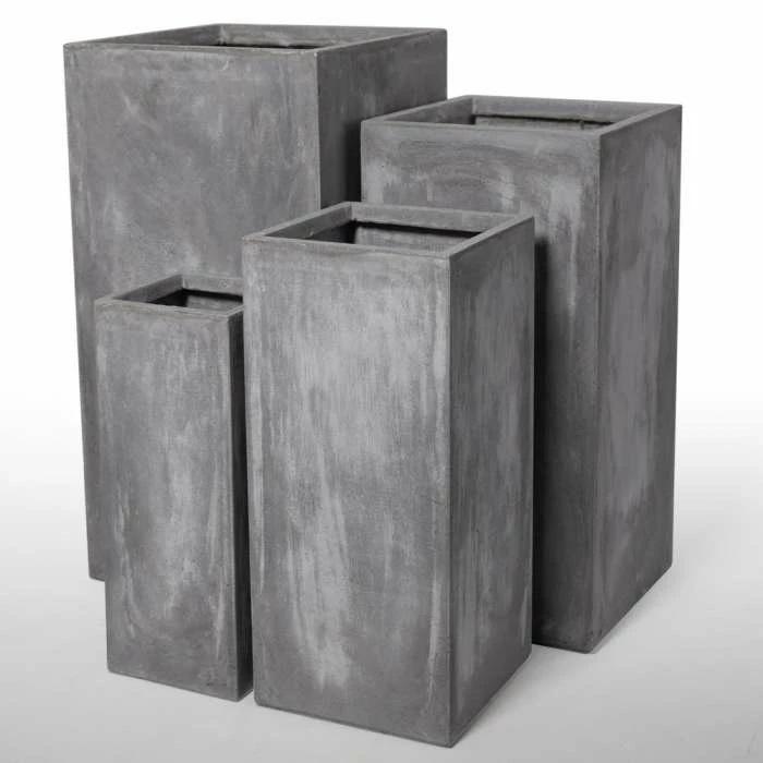 80cm Fibrecotta Cement Finish Tall Cube Planter 5 80cm Fibrecotta Cement Finish Tall Cube Planter - Image 5
