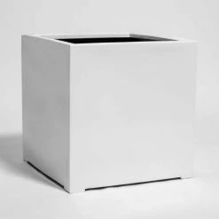 40cm White Gloss Polystone Cube Planter -Outdoor PLANTERS Shop PP40905 add image 1 90ec
