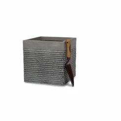 H30cm Medium Light Grey Fibrecotta Brick Design Cube Pot - By Primrose™ -Outdoor PLANTERS Shop PP4506M add image 2 5b9c