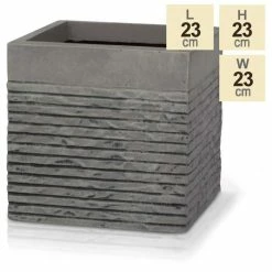 H23cm Small Light Grey Fibrecotta Brick Design Cube Pot - By Primrose™ -Outdoor PLANTERS Shop PP4506S a80e