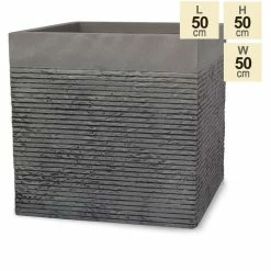 H50cm Extra Large Light Grey Fibrecotta Brick Design Cube Planter - By Primrose™ -Outdoor PLANTERS Shop PP4506XL e37d