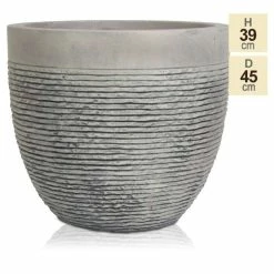 H39cm Large Light Grey Fibrecotta Brick Design Egg-Shaped Planter - By Primrose™ -Outdoor PLANTERS Shop PP4508L 1a66