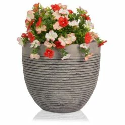 H30cm Medium Light Grey Fibrecotta Brick Design Egg-Shaped Planter - By Primrose -Outdoor PLANTERS Shop PP4508M add image 2 9fe2