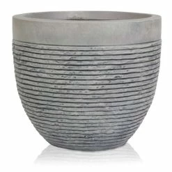H30cm Medium Light Grey Fibrecotta Brick Design Egg-Shaped Planter - By Primrose