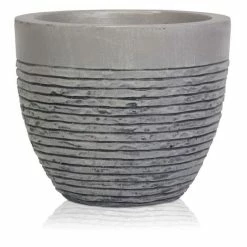 H21cm Small Light Grey Fibrecotta Brick Design Egg-Shaped Pot - By Primrose™