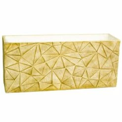 90cm Polystone Embossed Geometric Sandy Brown Trough Planter - By Primrose™ -Outdoor PLANTERS Shop PP4739 add image 2 e14e