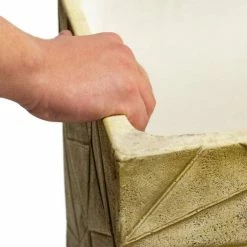 90cm Polystone Embossed Geometric Sandy Brown Trough Planter - By Primrose™ -Outdoor PLANTERS Shop PP4739 add image 4 8ed5