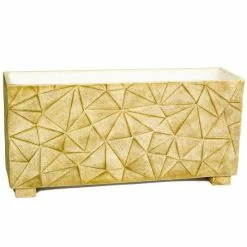 90cm Polystone Embossed Geometric Sandy Brown Trough Planter - By Primrose™