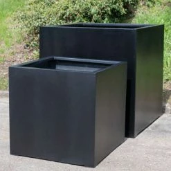 H75cm Jumbo Stone Composite Cube Planter in Black -Outdoor PLANTERS Shop PP5020BJ add image 1 0739