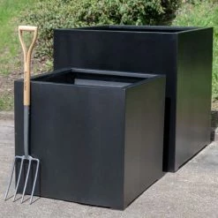 H75cm Jumbo Stone Composite Cube Planter in Black -Outdoor PLANTERS Shop PP5020BJ add image 2 b64f