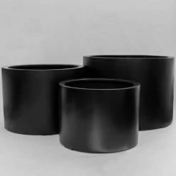H50cm Large Stone Composite Low Cylinder Planter in Black -Outdoor PLANTERS Shop PP5022BL add image 3 3395
