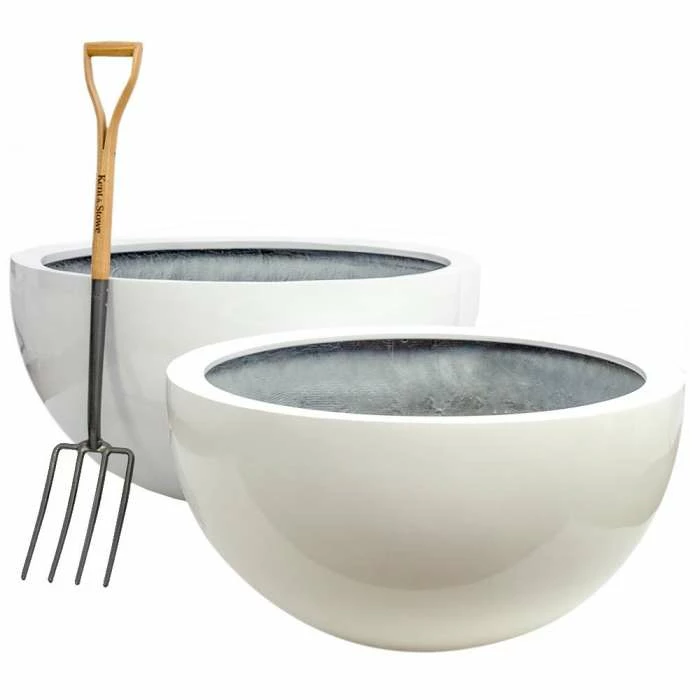 90cm Large Stone Composite Low Bowl Planter in White 4 90cm Large Stone Composite Low Bowl Planter in White - Image 4