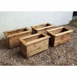 Charles Taylor Wooden Garden Set of 4 57cm x 31.5cm Trough Planters -Outdoor PLANTERS Shop PP6095 add image 1 3805