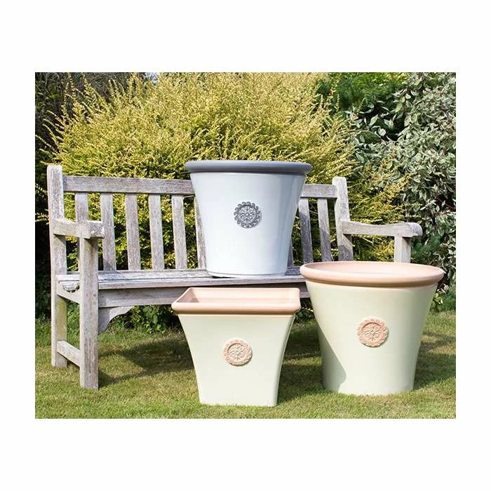 44cm Tuscan Flared Square Planter in Light Pistachio with Terracotta 6 44cm Tuscan Flared Square Planter in Light Pistachio with Terracotta - Image 6