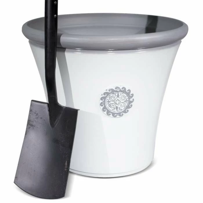 56cm Tuscan Round Planter in White with Grey 3 56cm Tuscan Round Planter in White with Grey - Image 3