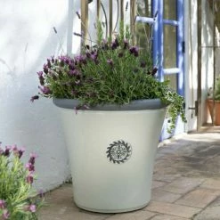 Outdoor PLANTERS Shop 47 56cm Tuscan Round Planter in White with Grey