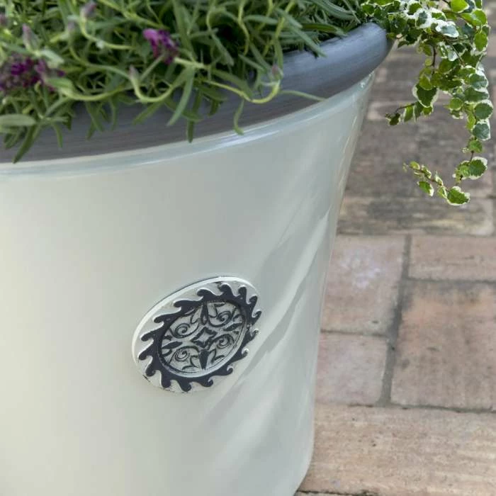 56cm Tuscan Round Planter in White with Grey 2 56cm Tuscan Round Planter in White with Grey - Image 2