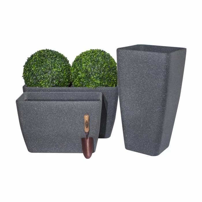 76cm Baltic Grey Stone Effect Flared Square Planter - By Primrose™ 2 76cm Baltic Grey Stone Effect Flared Square Planter - By Primrose™ - Image 2