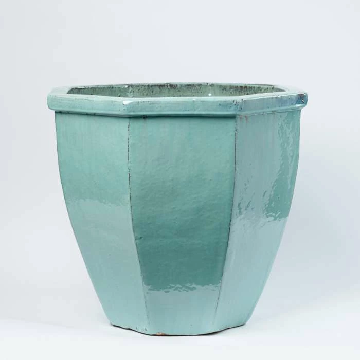 40cm Glazed Jade Ceramic Octagon Planter - Small 1 40cm Glazed Jade Ceramic Octagon Planter - Small