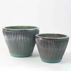 32cm Linear Jade Glazed Ceramic Bowl Planter - Small -Outdoor PLANTERS Shop PP7963 add image 4 cfd0