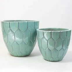 40cm Tile Effect Glazed Blue Ceramic Bowl Planter - Small -Outdoor PLANTERS Shop PP7969 add image 4 926c