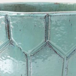 40cm Tile Effect Glazed Blue Ceramic Bowl Planter - Small