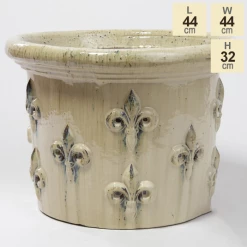 32cm Fleur De Lys Detail Ceramic Round Planter - Small -Outdoor PLANTERS Shop PP7974 main image fb41
