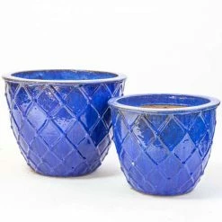 33cm Estella Glazed Dark Blue Ceramic Round Planter - Small -Outdoor PLANTERS Shop PP7979 add image 4 ab46