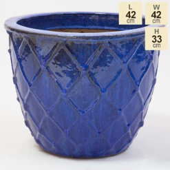 33cm Estella Glazed Dark Blue Ceramic Round Planter - Small -Outdoor PLANTERS Shop PP7979 main image d243