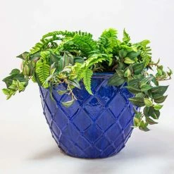 40cm Estella Glazed Dark Blue Ceramic Round Planter - Large -Outdoor PLANTERS Shop PP7980 add image 2 8e05
