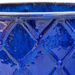 40cm Estella Glazed Dark Blue Ceramic Round Planter - Large -Outdoor PLANTERS Shop PP7980 add image 3 584e