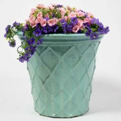 46cm Estella Glazed Light Blue Ceramic Geometric Pattern Flared Planter -Outdoor PLANTERS Shop PP7984 add image 2 2ee2