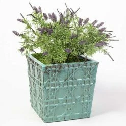 50cm Thales Glazed Blue Geometric Pattern Cube Planter - Large -Outdoor PLANTERS Shop PP7987 add image 2 862c