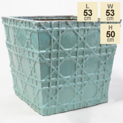 50cm Thales Glazed Blue Geometric Pattern Cube Planter - Large -Outdoor PLANTERS Shop PP7987 main image 0303