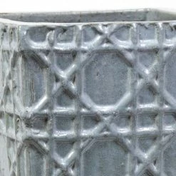 50cm Thales Glazed Grey Ceramic Geometric Pattern Tall Planter - Small -Outdoor PLANTERS Shop PP7988 add image 2 eb68