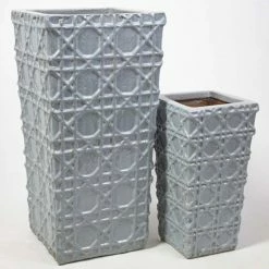 50cm Thales Glazed Grey Ceramic Geometric Pattern Tall Planter - Small -Outdoor PLANTERS Shop PP7988 add image 3 a3d8