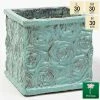 30cm Glazed Blue Ceramic Rose Patterned Cube Planter - Small