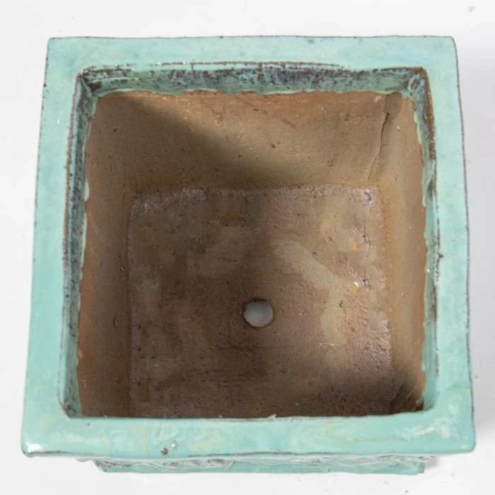 30cm Glazed Blue Ceramic Rose Patterned Cube Planter - Small 2 30cm Glazed Blue Ceramic Rose Patterned Cube Planter - Small - Image 2