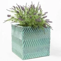 30cm Glazed Blue Ceramic Zig Zag Pattern Cube Planter - Small 8 30cm Glazed Blue Ceramic Zig Zag Pattern Cube Planter - Small -Outdoor PLANTERS Shop PP7992 add image 2 e94e