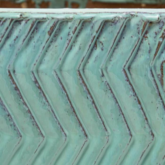 30cm Glazed Blue Ceramic Zig Zag Pattern Cube Planter - Small 4 30cm Glazed Blue Ceramic Zig Zag Pattern Cube Planter - Small - Image 4