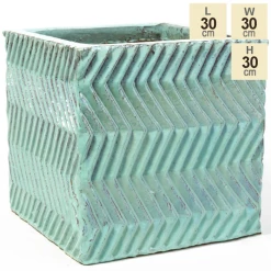 30cm Glazed Blue Ceramic Zig Zag Pattern Cube Planter - Small 11 30cm Glazed Blue Ceramic Zig Zag Pattern Cube Planter - Small -Outdoor PLANTERS Shop PP7992 main image 44f5