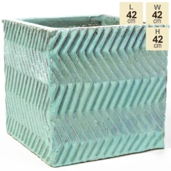 42cm Glazed Blue Ceramic Zig Zag Pattern Cube Planter - Large -Outdoor PLANTERS Shop PP7993 main image d546