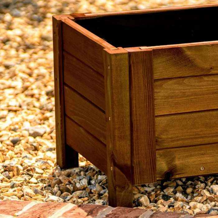 80cm Brown Wooden Trough Patio Planter 5 80cm Brown Wooden Trough Patio Planter - Image 5