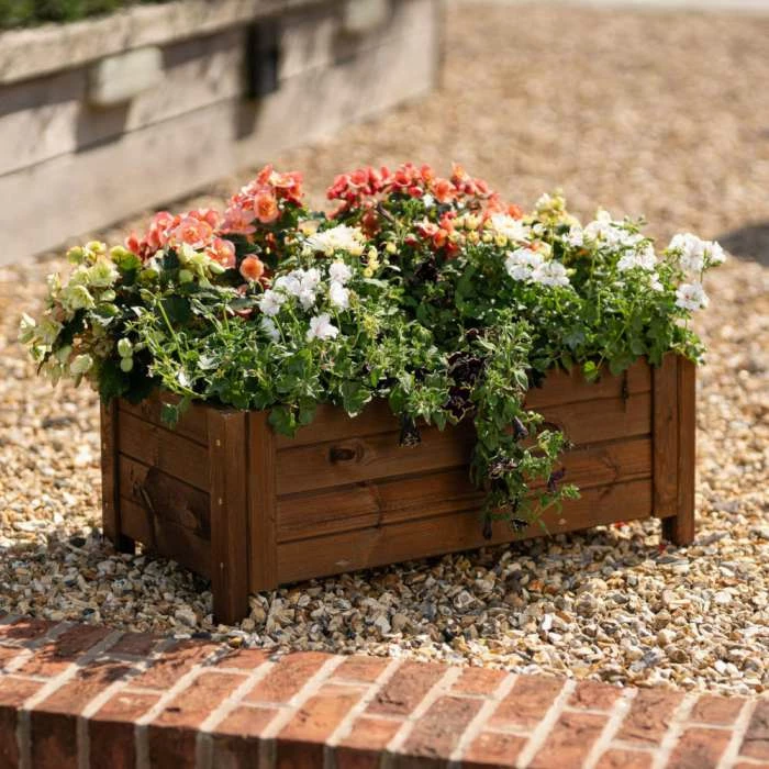 80cm Brown Wooden Trough Patio Planter 1 80cm Brown Wooden Trough Patio Planter