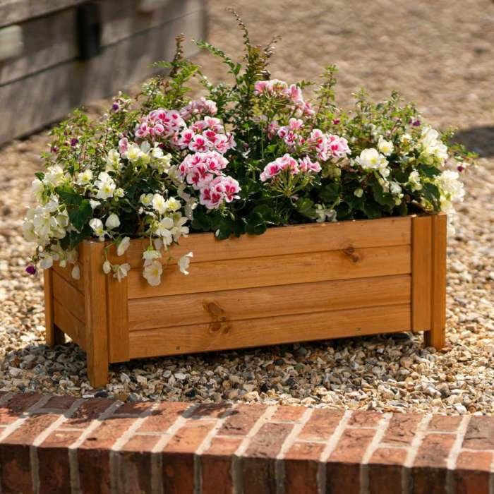 80cm Natural Wooden Trough Patio Planter 1 80cm Natural Wooden Trough Patio Planter