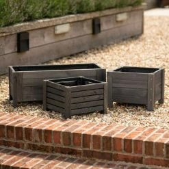 40cm Grey Wooden Cube Patio Planter -Outdoor PLANTERS Shop PP8017 add image 4 1c37