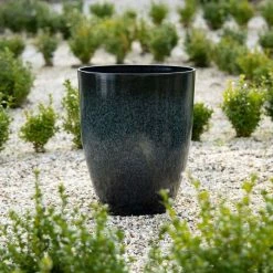 53cm Tall Round Planter in Dark Green -Outdoor PLANTERS Shop PP80BLKL 2 dedd
